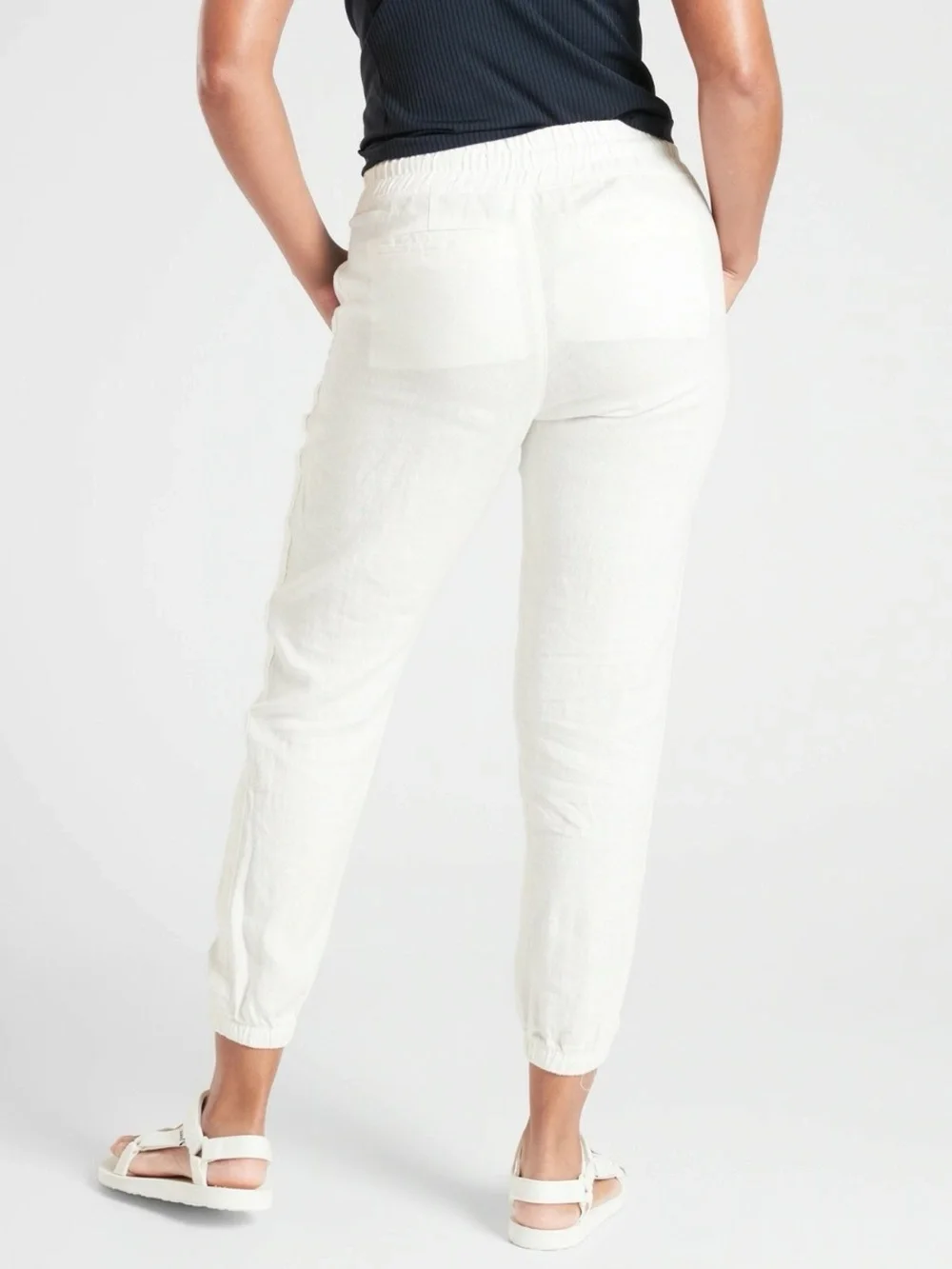 Athleta Women’s Cabo Linen Jogger Pant White 6 Mid-Rise Semi-Fitted Beach Travel